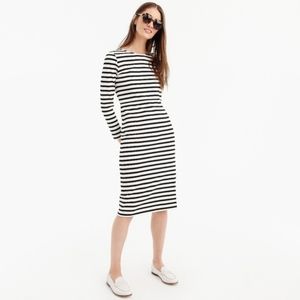 EUC J CREW BLACK & CREAM STRIPE COTTON KNIT CREW NECK LONG SLEEVE SHEATH DRESS